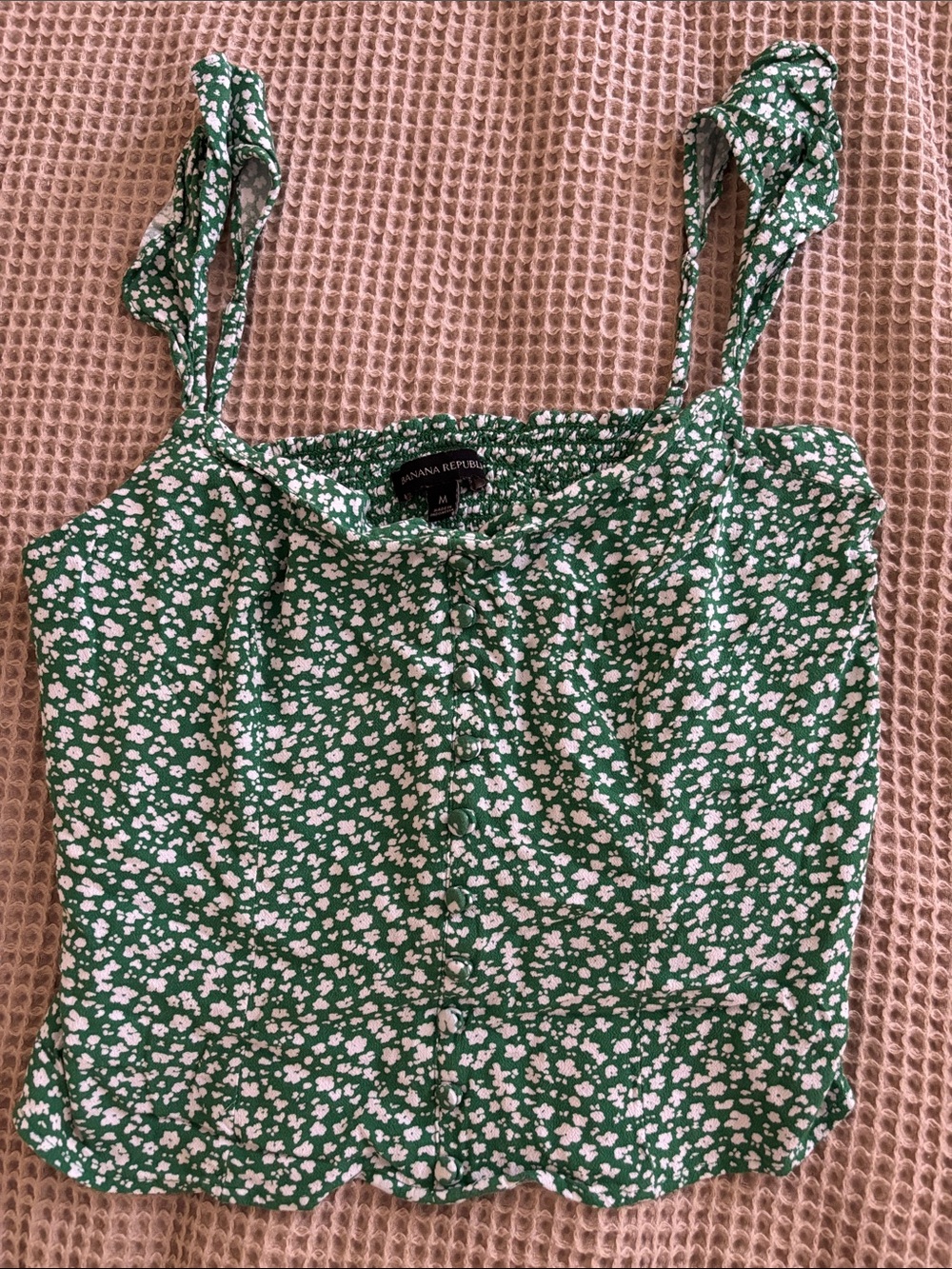 Banana Republic Green Floral Button-Front Tie-Strap Cami